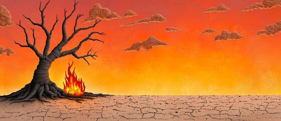 Burning Desert Landscape Drought Fire Climate Change