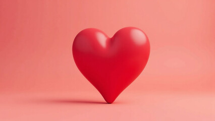 3d red heart on a Pink background. Greeting banner for love day with cute red bubble 3d effect levitation heart. Valentine's Day concept.