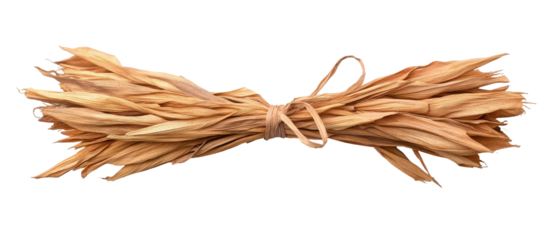 A bundle of dried grass tied with twine. transparent background