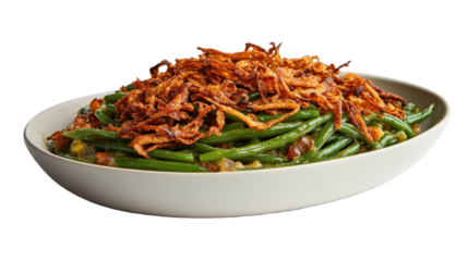 Delicious green beans with crispy topping. transparent background
