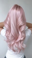 Naklejka premium A metallic rose silver hairstyle styled in loose curls with an elegant shine.