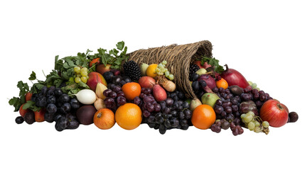 Fresh fruits spilling from a cornucopia. transparent background