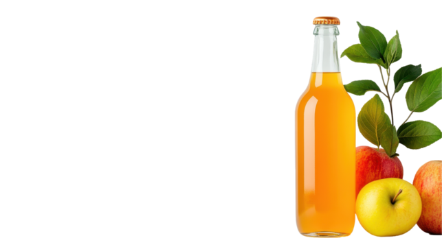 Refreshing apple juice in a glass bottle. transparent background