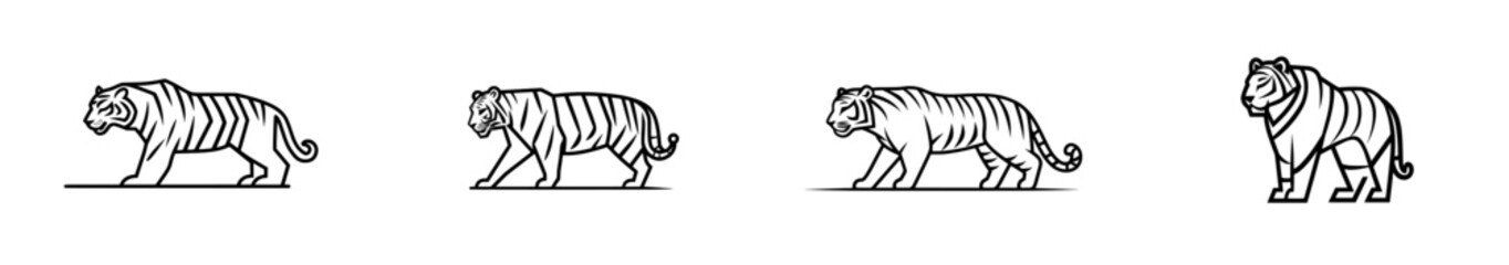 Obraz premium A sketch engraving of a tiger in motion, showcasing the powerful stride and fierce expression of the majestic predator, created with generative AI in a PNG illustration, imitating scratch board in
