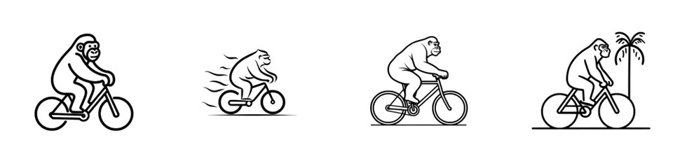 Naklejka premium A gorilla on a bicycle with a basket, blending humor and surrealism in a sketch engraving, created using generative AI in PNG format. Scratch board imitation. Black and white image.