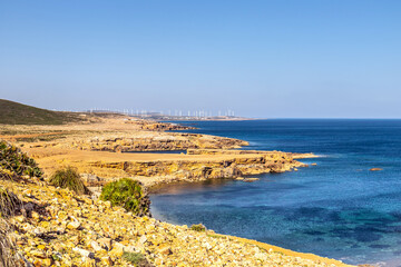 Breathtaking Cliff View with Ocean on the Horizon in El Haouaria, Tunisia. Noth Africa