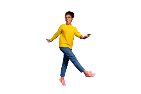 Full length body size view portrait of nice attractive lovely cheerful cheery carefree careless wavy-haired lady having fun time weekend isolated over bright vivid shine violet background