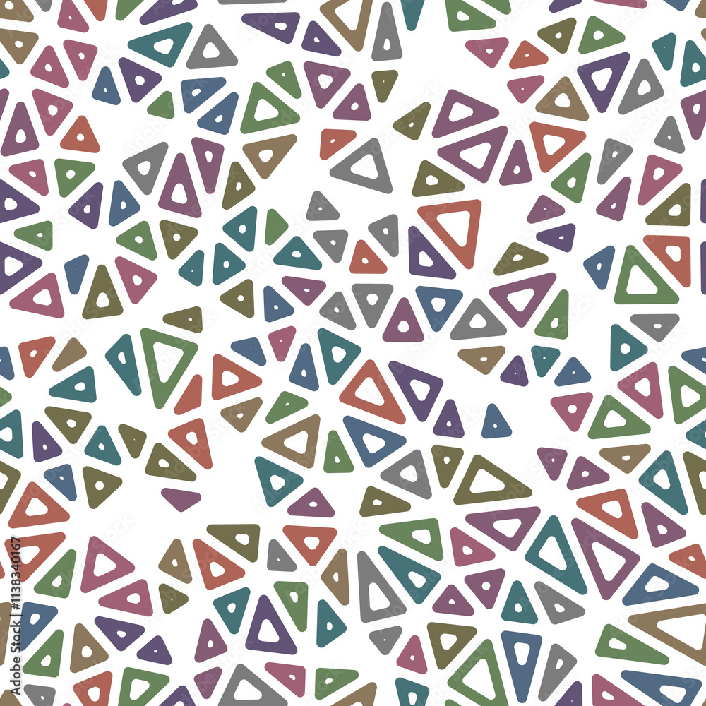 Poster geometric background with small, rounded triangular cells in multiple colors. seamless, repeatable p