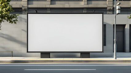 Obraz premium Large blank billboard on city street, beside sidewalk. Modern building backdrop. Perfect for advertising mockup. Clean, empty space.