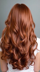 Naklejka premium A chestnut brown hairstyle with blush pink highlights accentuating the curls.