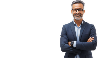 Smiling Confident Man Wearing Suit And Glasses, on transparent background , png