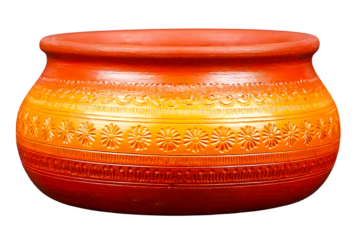 Closeup view of a traditional pot with a smooth, polished surface, showcasing its charming design