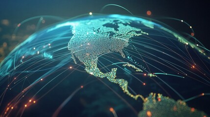 Global Network Connections Illuminating Americas