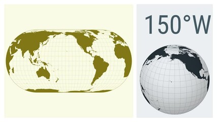 World Map Animation. Herbert Hufnagel pseudocylindrical equal-area projection. Solid color style. Animated world map in Hufnagel projection.