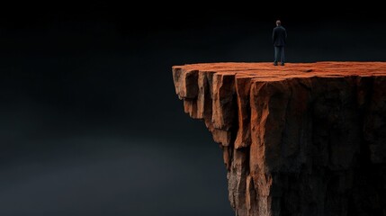 Precipice of Decision: A lone figure stands at the edge of a dramatic cliff, contemplating the unknown. The image evokes a sense of uncertainty, risk, and the weight of choice.