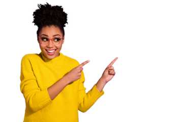 Portrait of her she nice attractive cheerful cheery glad wavy-haired girl showing copy space ad advert tips feedback isolated over bright vivid shine violet background