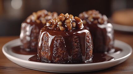 Walnut and Chocolate Cakes Drizzled in Sauce