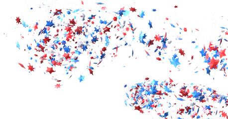 Confetti - Red white blue shiny confetti Confetti on white background, isolate, tricolor concept, independence and freedom day USA