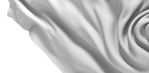 Close-up image of a white fabric, showcasing its texture and flowing drapes. The folds and curves of the material create a mesmerizing abstract pattern