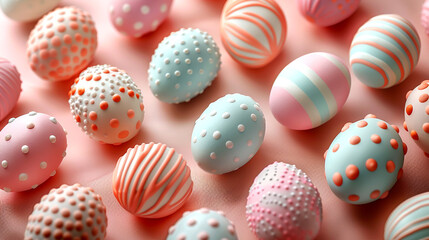 Fototapeta premium Colorful decorative eggs arranged beautifully for spring festivities