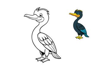 A brown pelican coloring page features the bird with a long, curved bill, a large, graceful body, and distinctive brown and white feathers, set against a coastal backdrop.