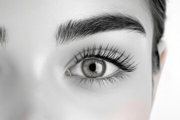 A digital-enhanced close-up of perfectly symmetrical eyelashes on both eyes, emphasizing their precision and beauty