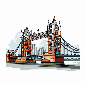 tower bridge colorful line art clip art preview
