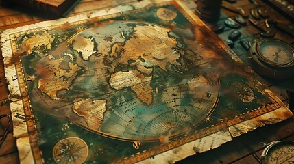 It rests on an old map to enhance its vintage appeal. Space after fullstop.