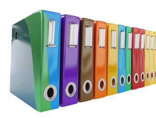Office record files displayed on a transparent background, perfect for showcasing document storage solutions or office organization.