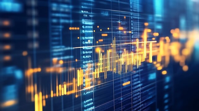 Abstract digital data stream visualization with glowing lines and graphs.