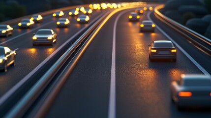 Countdown urgency illustrated through racing vehicles on busy highway at dusk