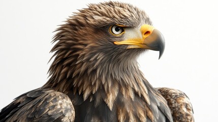 Obraz premium Close-up of a golden eagle's head and shoulders against a white background.