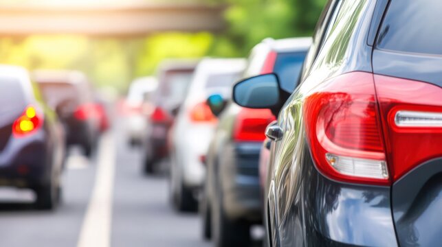Bumper-to-bumper traffic on a crowded freeway during peak hours, showcasing urban congestion and commuting struggles.
