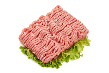 Fresh pork minced meat, isolated on white background.