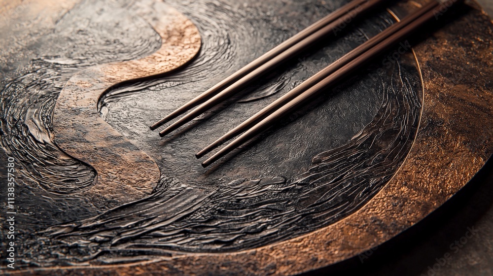 Aufkleber Artistic representation of great wall curves using chopsticks artistic scene close-up abstract concept