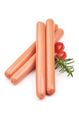 Boiled sausage, close-up, isolated on a white background.