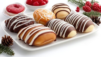 A platter of assorted decorated donuts for festive enjoyment.