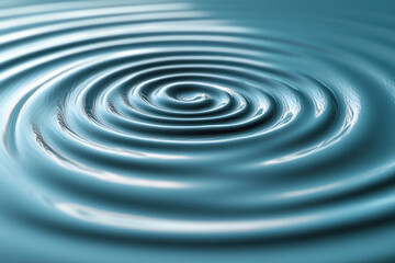 Concentric ripples expanding on a blue liquid surface.