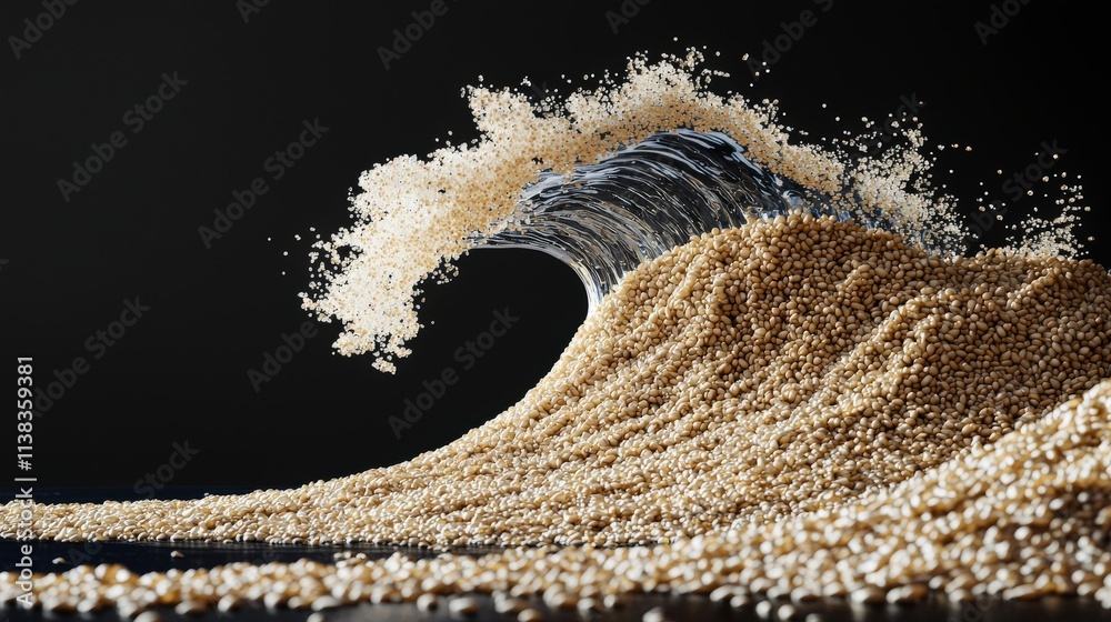 Aufkleber dynamic ocean wave of sesame seeds crashing on shore stunning food art dark studio environment high 