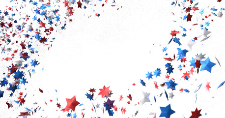 Confetti - Red white blue shiny confetti Confetti on white background, isolate, tricolor concept, independence and freedom day USA