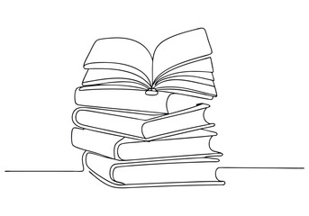 Continuous One-Line Drawing of Books - Minimalist Knowledge and Literature Art