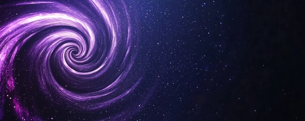 A swirling purple vortex in a dark space, with shimmering particles creating a cosmic and dreamy atmosphere.