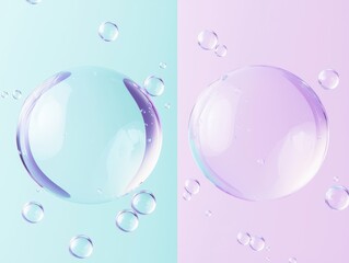 A visually appealing image of soap bubbles on contrasting pastel backgrounds, evoking a sense of freshness and tranquility.