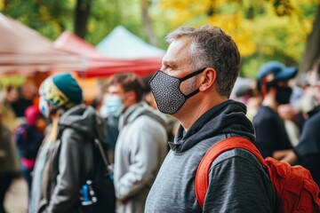 Outdoor Market with Masked Crowd
