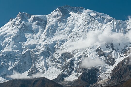 View of Nanga Parbat 8,125 meters high from Eagles Nest lookout near Fairy Meadows. Rakhiot Valley. Himalayas. Gilgit-Baltistan region. Pakistan. Asia.