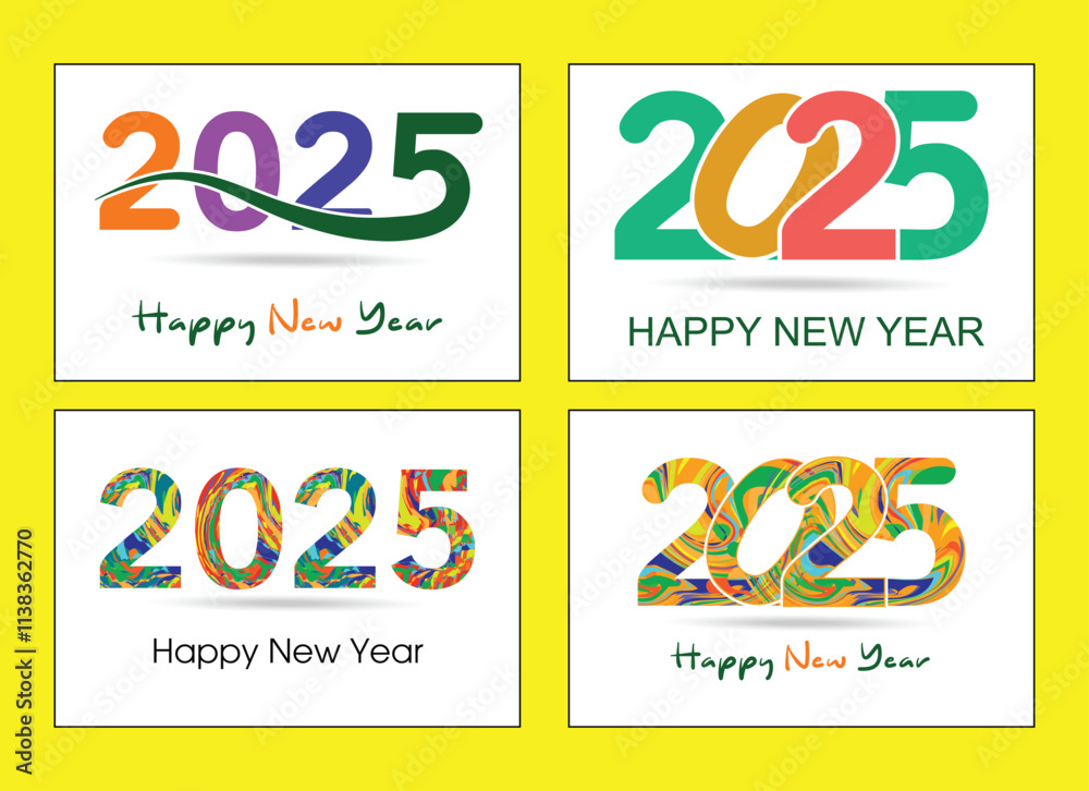 Fototapete set of happy new year 2025 numbers. new year 2025 vector design with realistic 3d numbers. very mode