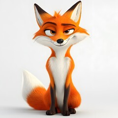 Obraz premium 3D cartoon-style fox with a mischievous smile and detailed fur