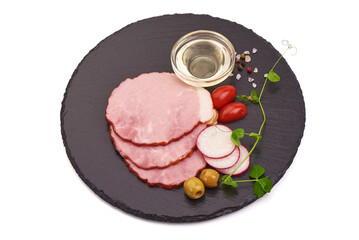 Smoked pork loin, isolated on white background.