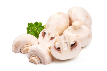 Champignon mushrooms, isolated on white background.