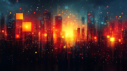Fototapeta premium Futuristic Cityscape Illuminated With Vibrant Lights At Night